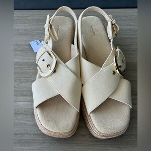 Sonoma NWOB Gold Buckle Platform Espadrille Sandals Size 10 Spring Vacation